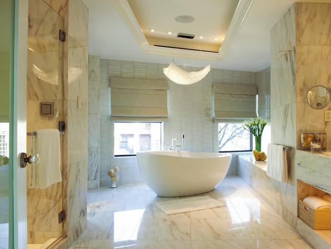 Neutral-colored marble bathroom tiles