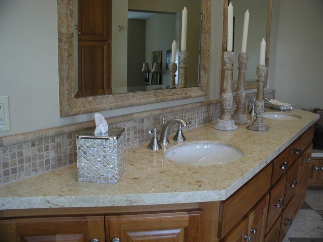 Marble countertop matching marble mirror frame