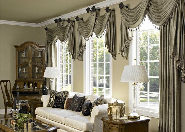 Dark grey linen curtains with decorative details