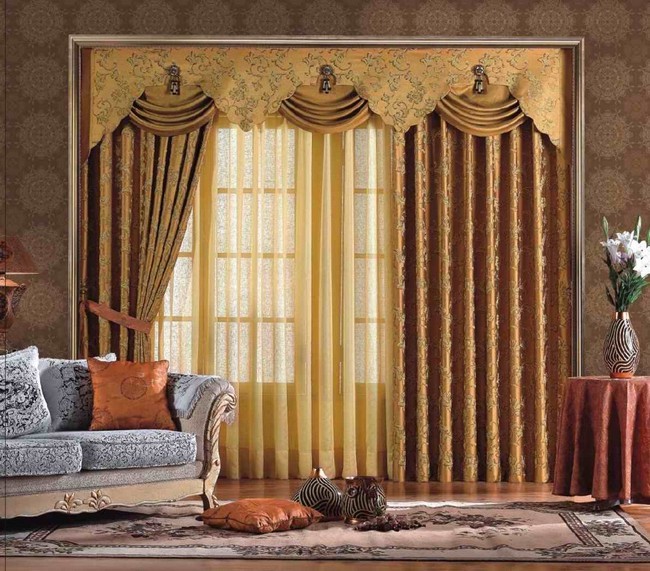 Dense curtains with sheer neutral-colored curtains 