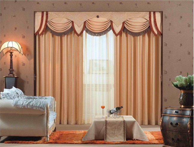 Gold Colored Curtains Against A Brown Toned Wallpaper