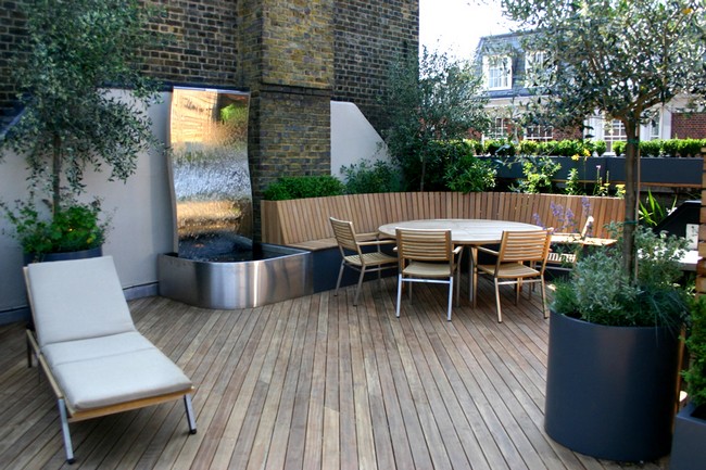 Small, neat terrace with potted plants