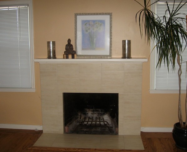 Simple fireplace mantel with minimal décor