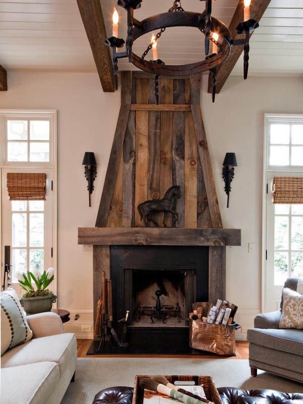 Rustic style fireplace mantel